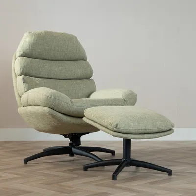 Produktbild von Bronx71 Sessel mit Hocker Palma Leinen drehbar olivgrün