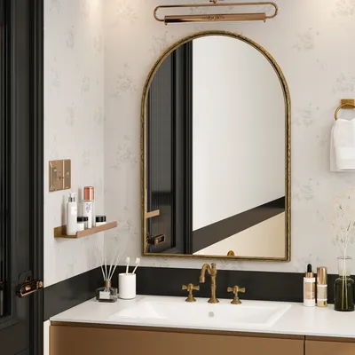 Produktbild von okwish Wandspiegel,Dekospiegel,Badspiegel ,RBogenförmiger Spiegel geeignet für Badezimmer, Schlafzimmer, (Gold )