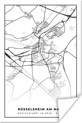 Produktbild von MuchoWow® Poster Karte - Rüsselsheim am Main - Stadtplan 120x180 cm - Kunstposter