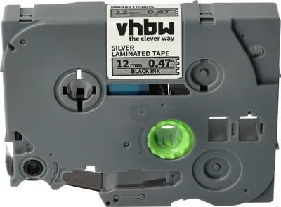 Produktbild von vhbw Schriftband-Kassette kompatibel mit Brother GL H105, 100, 200, H100 Etiketten-Drucker 8m x 12mm Schwarz auf Silber, Laminiert
