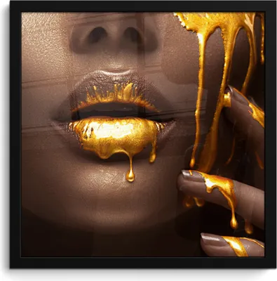 Produktbild von MuchoWow® MuchoWow® Gerahmtes Poster Frau - Gold - Lippen 40x40 cm - Poster mit zchwarzem Bilderrahmen - Mit Rahmen - Wanddekoration Schlafzimmer