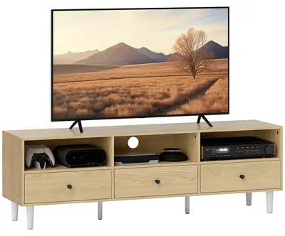 Imagen del producto de Mueble para televisión - Mueble para TV - Mueble multimedia - Mueble de TV - Cómoda para TV - Tablero de aglomerado con aspecto de madera - 140x34x45 cm
