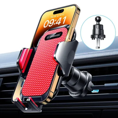 Image de Support de téléphone pour voiture, fixation sur la grille d'aération, avec crochet en métal, rotatif à 360°, pour iPhone, Samsung et autres smartphones, couleur rouge