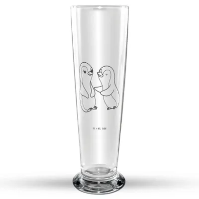 Produktbild von Mr. & Mrs. Panda Weißbierglas Pinguine trösten - Transparent - Geschenk, für Frauen, Weizenbier Glas, Bier, Bierglas, Freundin, Mr Mrs Weizenglas, Hochzeitstag, Weizen