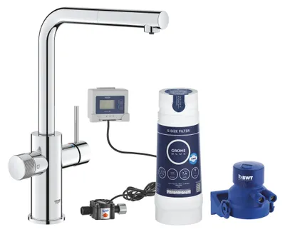 Immagine prodotto di GROHE Blue Pure Minta Mitigeur d'évier, bec en L, portée 223mm, kit de démarrage avec filtre S-Size, extractible, 30591000, 30591000