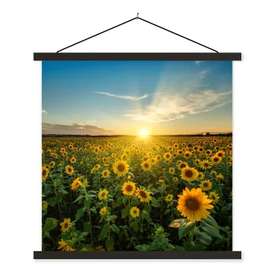 Produktbild von MuchoWow® Textilposter Sonnenuntergang - Blumen - Sonnenblume - Horizont - Landschaft 90x90 cm mit schwarzem Rahmen - Magnetisches
