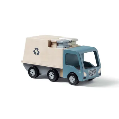 A toy garbage truck on a white background.
