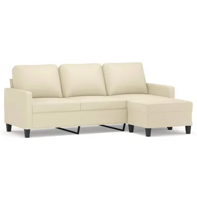 Zdjęcie produktu dla vidaXL 3-osobowa sofa z podnóżkiem kremowa 180 cm imitacja skóry