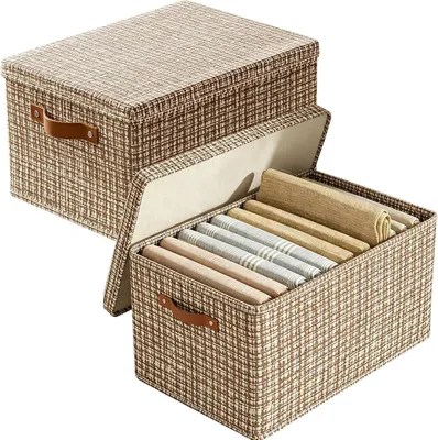 Immagine prodotto di Contenitori in tessuto, 2 pezzi, grandi, dimensioni 45 x 35 x 22 cm, pieghevoli, con coperchio, ideali per armadi