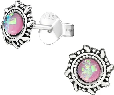 Produktbild von Opal Ohrstecker: Runde Ohrringe Silber 925 Pink