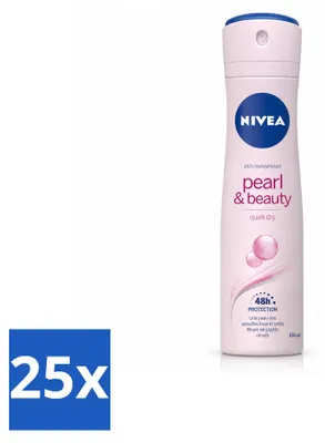 Zdjęcie produktu dla 25 sztuk dezodorantu w sprayu NIVEA Pearl & Beauty, pojemność 150 ml - zestaw ekonomiczny