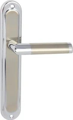 Produktbild von DOMINO Türgriff Blind Drückergarnitur | Langschildgarnitur | Türklinke für Zimmertür, Bürotür, Kellertür & Innentür | L-Form | Türbeschläge aus Aluminium |Silber Türdrückergarnitur | JARO ECO M6/M9