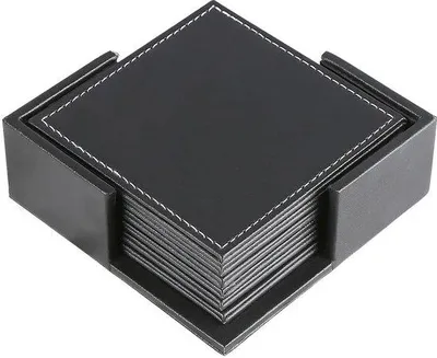 Obrázok produktu pre Podložky pod poháre s potlačou, sada 6 ks, čierne, s držiakom