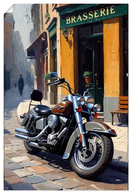 Produktbild von ARTland Poster Eine parkende Harley vor einem Brasserie Größe: 40x60 cm