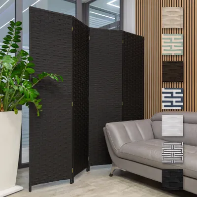 Produktbild von HEXIM Paravent 180x180 cm - Trennwand 4-teilig klappbar für Innenbereich - Raumteiler Spanische Wand Sichtschutz Stellwand freistehend (LR190-schwarz)