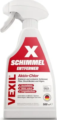 A white spray bottle of VEXIL Schimmelentferner (mold remover) with a red label.