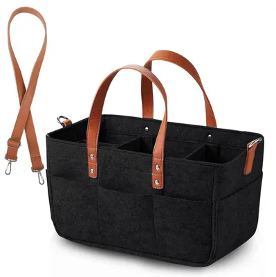 Produktbild von Filztasche Einkaufskorb 30L mit Fächern, Schultergurt, Schwarz, 40x27x27 cm