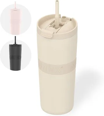Productafbeelding van Famanu drinkfles 700 ml met rietje - Duurzame waterfles voor kinderen en volwassenen - Beige