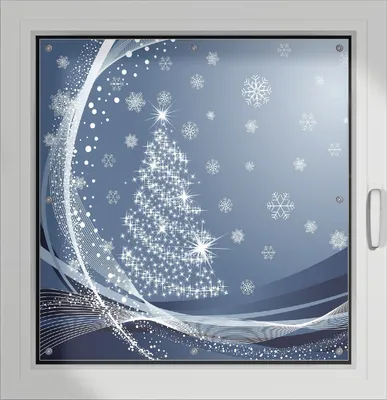 Produktbild von Wallario Lichtschutzbild, Dekorativer Sichtschutz Sonnenschutz 96 x 93 cm mit Motiv: Glitzernder Tannenbaum mit Schneeflocken - Verdunklung ohne Bohren