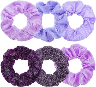 Produktbild von Famanu Haarscrunchies 6 Stück in Lila – Elastische Haarbänder aus Satin