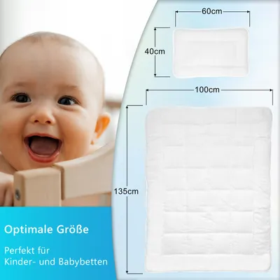 Produktbild von NYVI Kinderbetten Set Junior Plus 2-teilig - Kinderbettdecke 100x135 cm und Kopfkissen 40x60 cm - Kindersteppbett und Kissen - Bettdecken Set Kinder Baby - Schadstoff 00