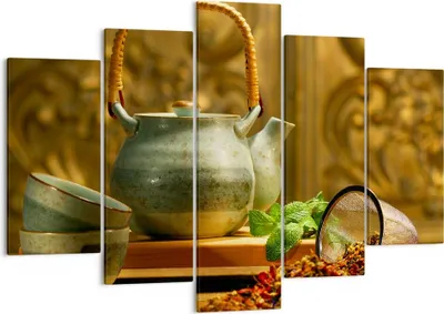 Produktbild von Bild auf Leinwand - Leinwandbild - Tee Kräuter Tassen Tradition - 150x100cm - Wand Bild - Wanddeko - Leinwanddruck - Bilder - Kunstdruck - Wanddekoration - Leinwand bilder - Wandkunst - EA150x100-2628