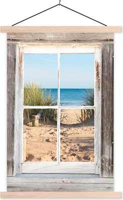 Produktbild von MuchoWow® Textilposter Aussicht - Strand - Meer 120x180 cm mit holzfarbenen Rahmen - Textil-Plakat