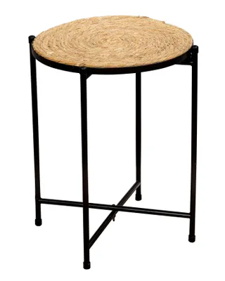 Produktbild von Beistelltisch H45cm Schilf Metall Schwarz Natur Ablage Couchtisch Sofatisch Deko Wohndeko Nachttisch