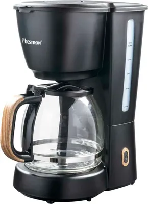 Immagine prodotto di Caffettiera a filtro Bestron per 10 tazze di caffè, incl. caraffa in vetro da 1,5 litri, filtro permanente e piastra riscaldante, 1.000 watt, design nero e legno, colore: nero / legno