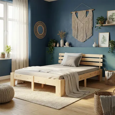 Produktbild von Homestyle4u Massivholzbett 180x200 Kiefer Natur – Bett mit Matratze mit ® Standard 100 | Doppelbett Jugendbett Gästebett | Homestyle4u