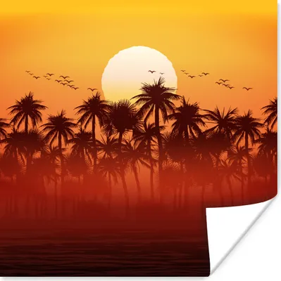 Produktbild von MuchoWow® Poster Sonne - Palme - Vogel 100x100 cm - Babyzimmer