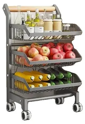 Immagine prodotto di Ripiano per la conservazione delle verdure, carrello da cucina mobile, organizer multifunzionale, a 3 livelli