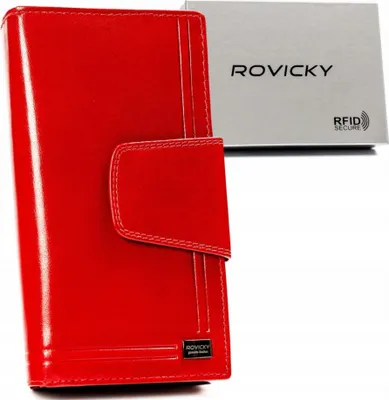 Produktbild von Rovicky | Großes Portemonnaie, aus Naturleder, für Damen, mit Reißverschluss und Schnappverschluss, Rot, 10x18 cm