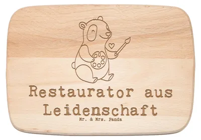 Produktbild von Mr. & Mrs. Panda Holzbrett Restaurator Leidenschaft - Transparent - Geschenk, Schneidebrett, schneidbrett, Frühstücksbrett, Frühstücksbrettchen, Küchenbrett