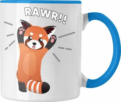 Produktbild von Trendation - Roter Panda Tasse Rawr Kinder Geschenkidee für Jungs Mädchen Lustige Grafik (Blau)