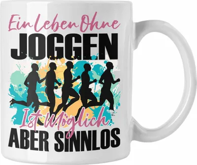 Produktbild von Trendation - Laufen Tasse Geschenk Spruch Jogger Geschenkidee Ein Leben Ohne Joggen Sport (Weiß)