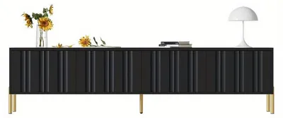 Immagine prodotto di Mobile TV – 190 cm di larghezza – Gambe dorate – Ante con chiusura ammortizzata – Mobile porta TV nero