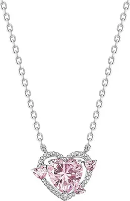Produktbild von Halskette mit Herzanhänger für Frauen, Zirkonia, süßes rosa Herz, weiblicher Schmuck für ihre Frau, Tochter, Freundin, Geschenke