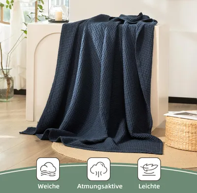 Imagen del producto de Manta decorativa con estampado de gofrado, 220 x 240 cm, 100% algodón, para el sofá