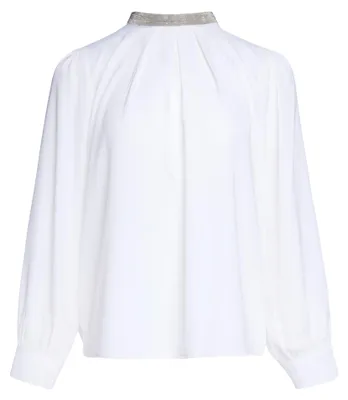 Produktbild von Damen Bluse mit Stehkragen und langen Ärmeln, in der Farbe Weiss, Größe S
