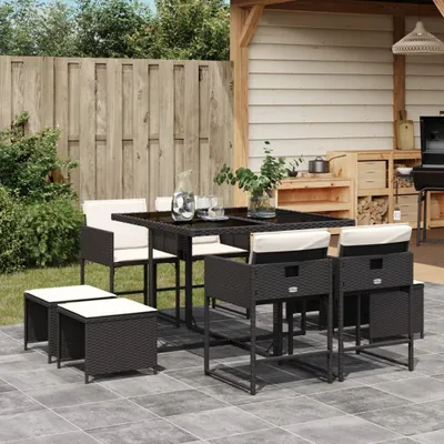 Produktbild von Möbel 9-tlg. Garten-Essgruppe mit Kissen Schwarz Poly Rattan - Balkonmöbel 3278081
