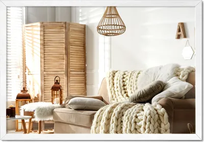 Obrázek produktu pro Nástěnné zrcadlo v bílém rámu MDF - Zrcadlo Elegantní Boho Ložnice Obdélník - 100x70cm