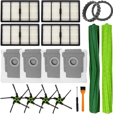A collection of cleaning accessories for a robot vacuum cleaner.