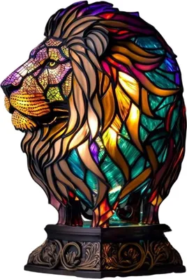 Produktbild von Tischlampe aus bemaltem Kunstharz mit Tiermotiv, Wildtier-Skulptur, gebeizte Kunstharzlampe, buntes Nachtlicht, Dekoration für Schlafzimmer, Wohnzimmer, Weihnachtsgeschenke für Mädchen und Jungen