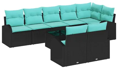Produktbild von vidaXL Gartensofa-set 9 stk. Schwarz und Türkis Poly-Rattan