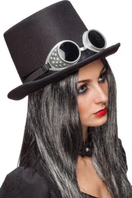 Produktbild von O23647 schwarz Damen Herren Steampunkhut Steampunkzylinder mit Brille