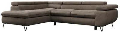 Produktbild von Ecksofa Sofa Braun, Wohnlandschaft L-Form mit Schlaffunktion und Bettkasten, Schlafsofa mit Bettkasten, Sofa mit Einstellbare Kopfstützen, Peter L - Braun Velvet - Links Braun