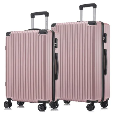 Produktbild von Suitcase Set, Rollkoffer Handgepäck, Kofferset, mit 4 Rollen 360°, Hartschalenreise Zahlenschloss, Weicher Gummigriff (2er Set, L&XL, Roségold)
