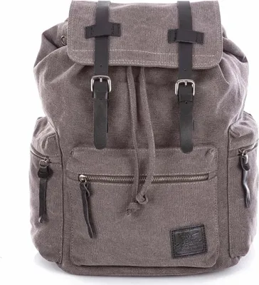 Zdjęcie produktu dla Plecak w stylu retro/vintage płócienny materiałowy canvas+skóra naturalna z klapą Szary