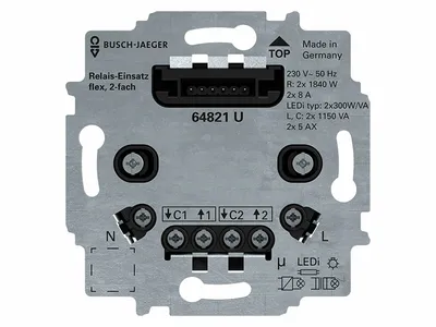 Produktbild von Busch-Jaeger Relais-Einsatz, 64821U, flex 2-fach, 230V, für Beleuchtung, Unterputz, 1 Stk.